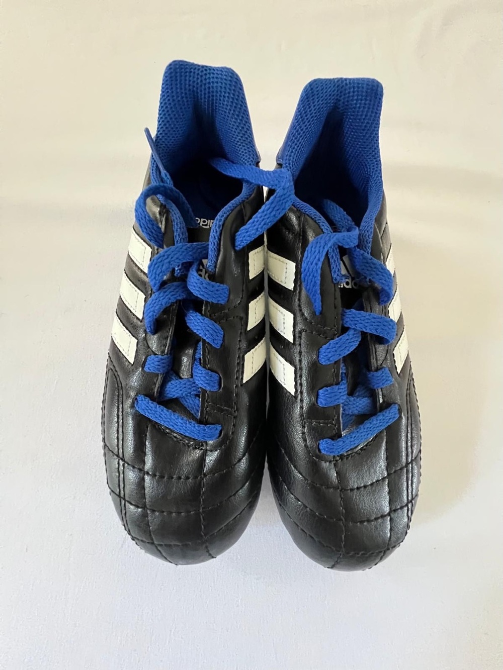 adidas Kids Black Soccer Sneakers with Blue Laces